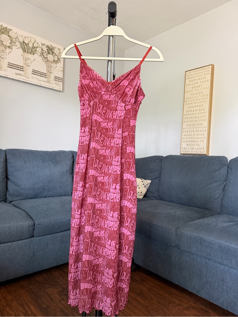 Urban Outfitters Pink 'Love' Print Slip Maxi Dress